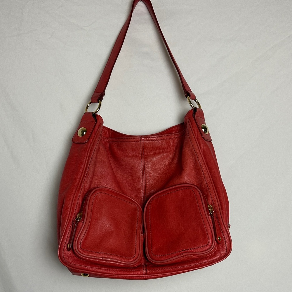 Maxx New York Slouchy Red Leather Shoulder Bag